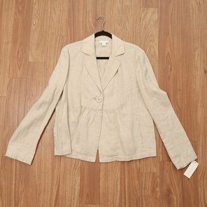 Charter Club Shirt Jacket Woman's XL Tan 100% Linen Lightweight Coastal Nautical